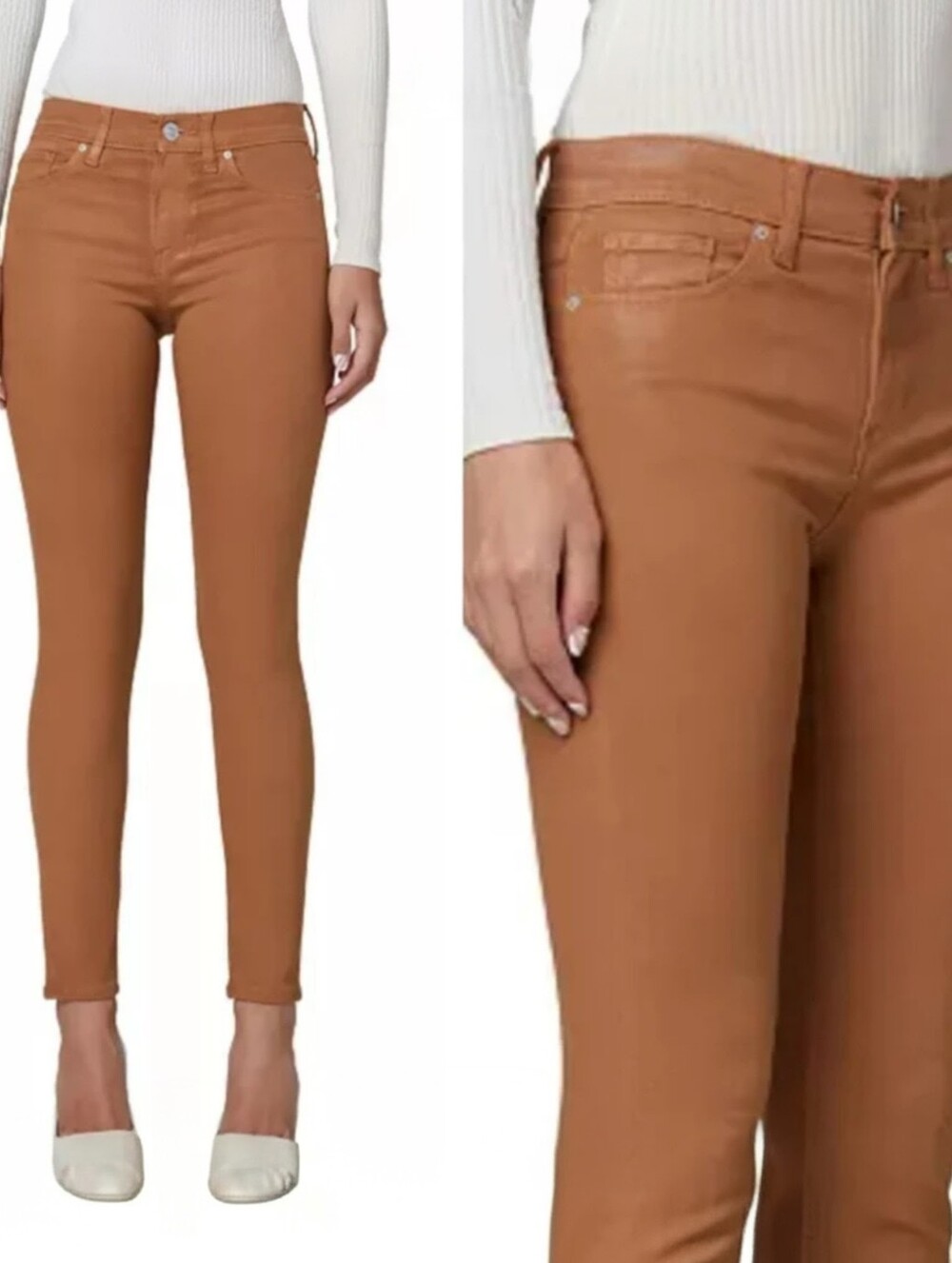 NWT Hudson $195 Nico Super Skinny Coated Jeans Tobacco Brown Women's 26" Baddie